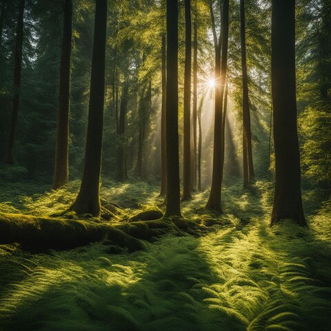 A diverse group of people enjoying a lush forest environment.