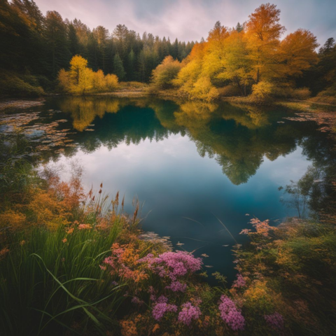 A tranquil pond with vibrant, environmentally-safe dye in nature photography.