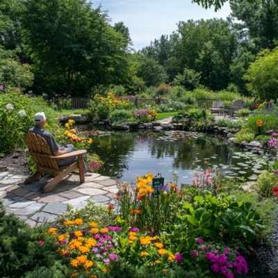 A man feeling safe in his backyard pond with fences