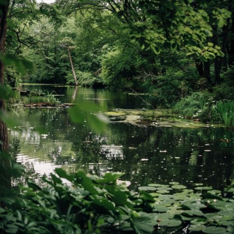 A water garden with mosquito larvae and pupae.