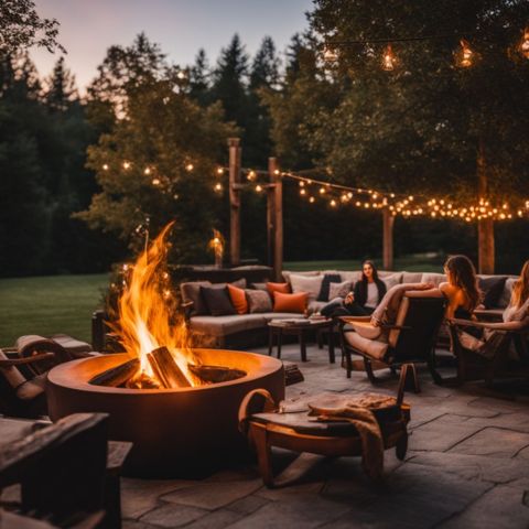 An inviting outdoor fire pit surrounded by seating in a natural setting.