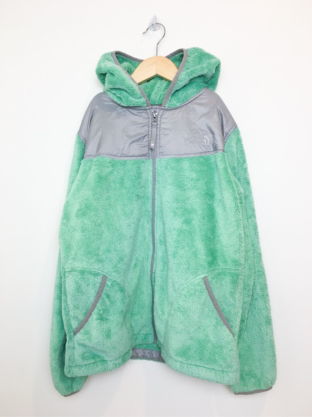 green fuzzy hoodie