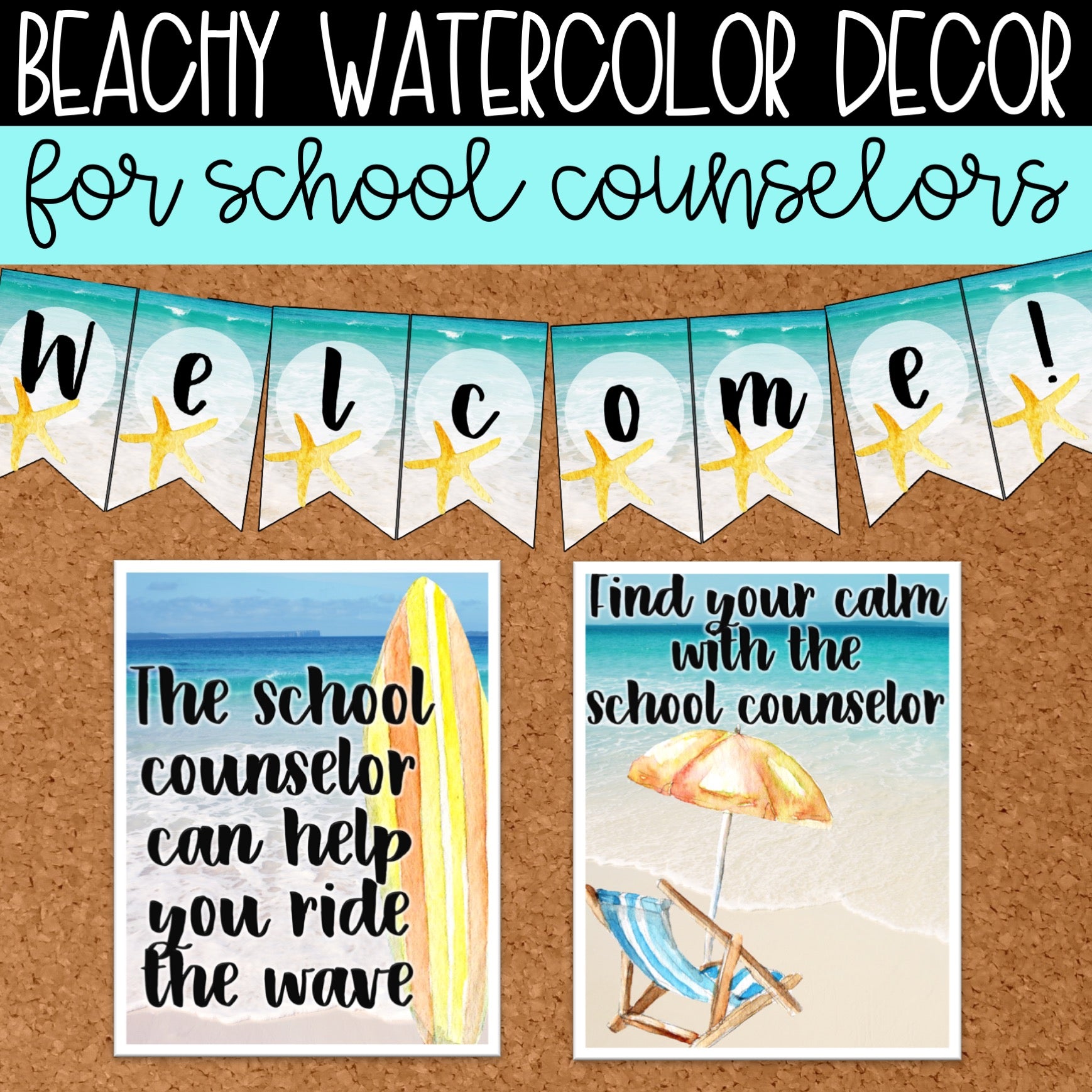 Watercolor Beach Decor Mini Set For School Counseling Office Ocean