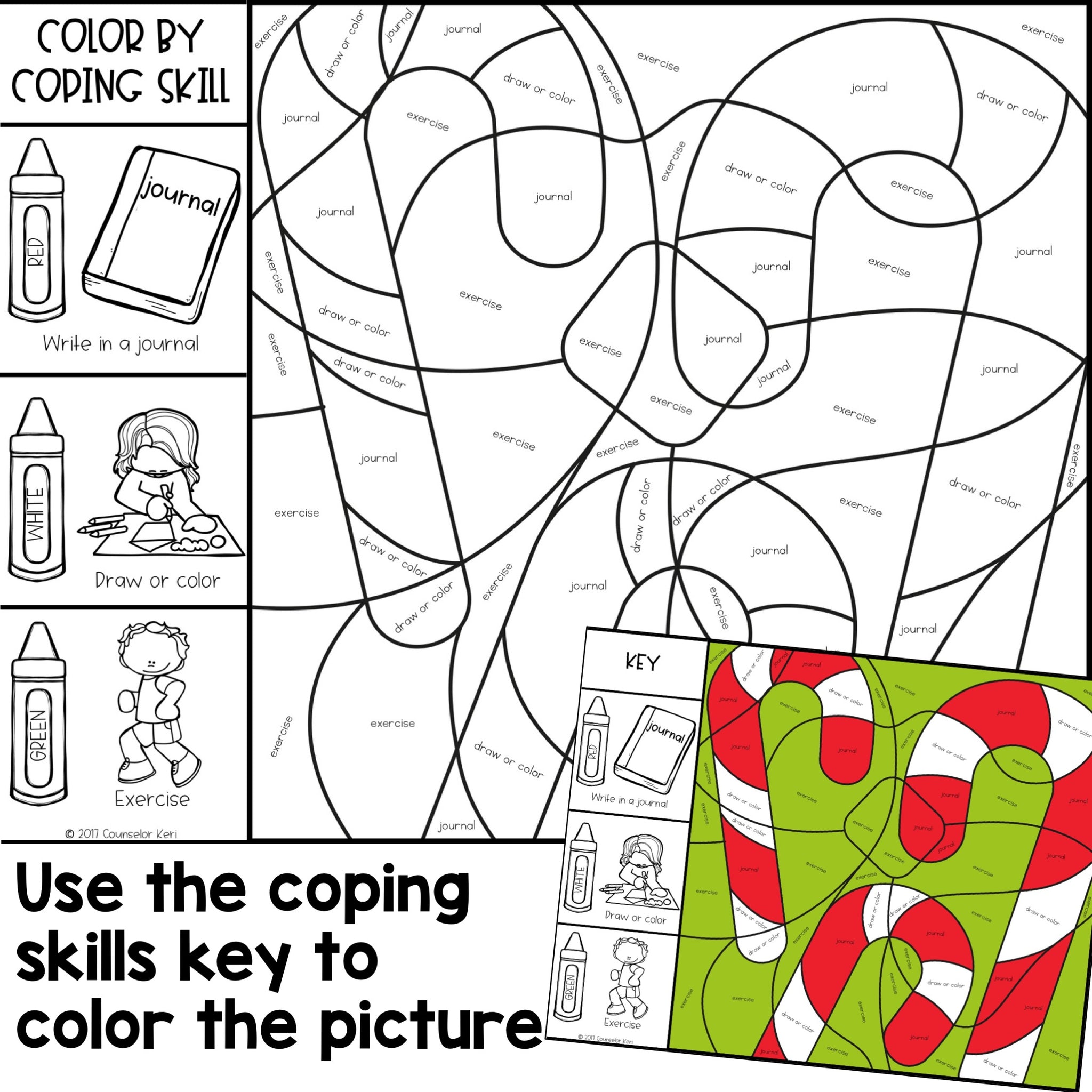Color By Coping Skills Christmas Holiday Activity Elementary School Co – Counselor Keri
