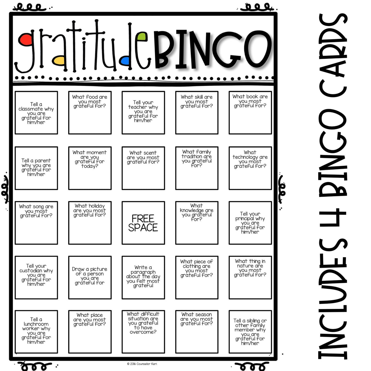 Gratitude Bingo Challenge Elementary School Counseling Thanksgiving Ac 