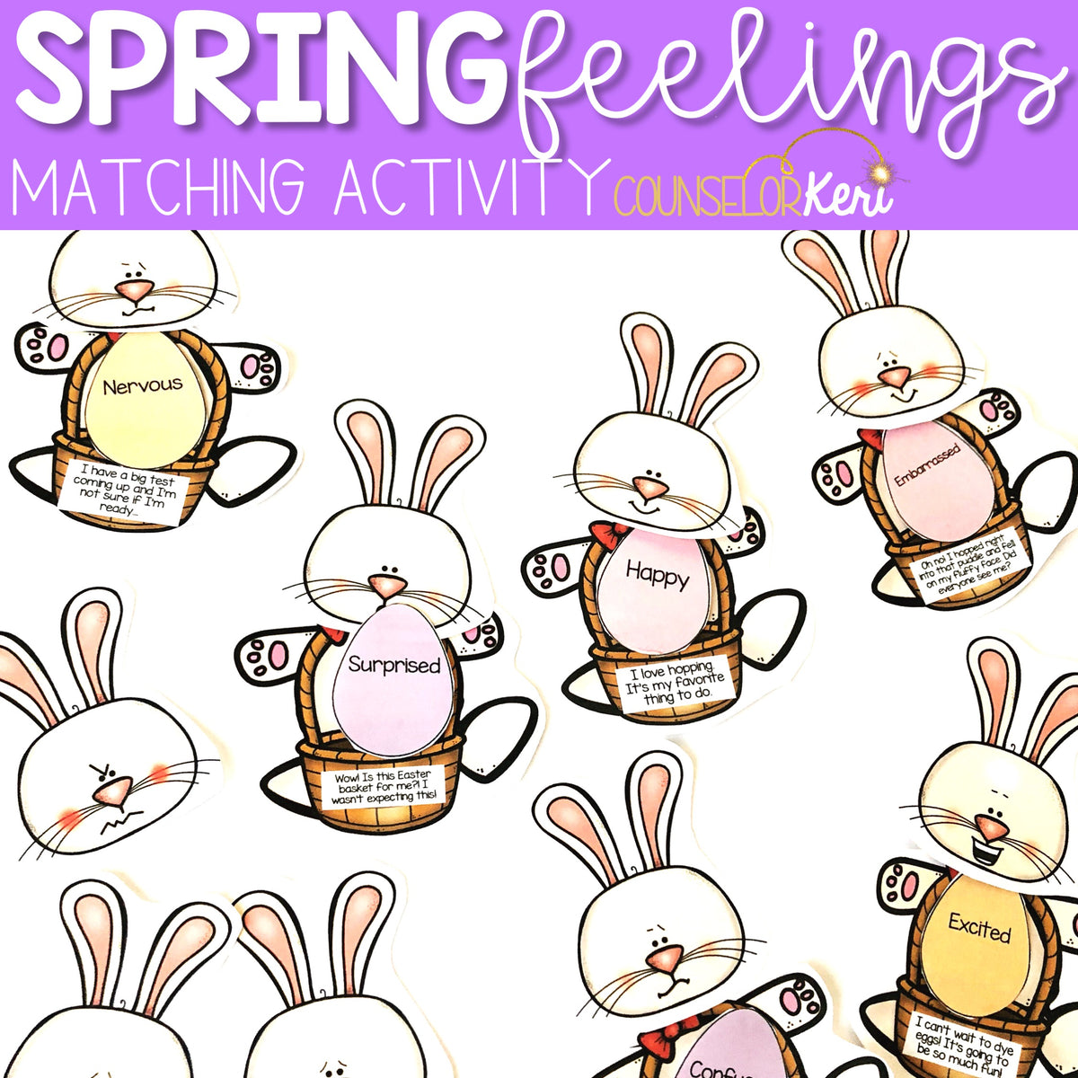 Feelings and Emotions Matching for Easter or Spring Activity School Co - Counselor Keri