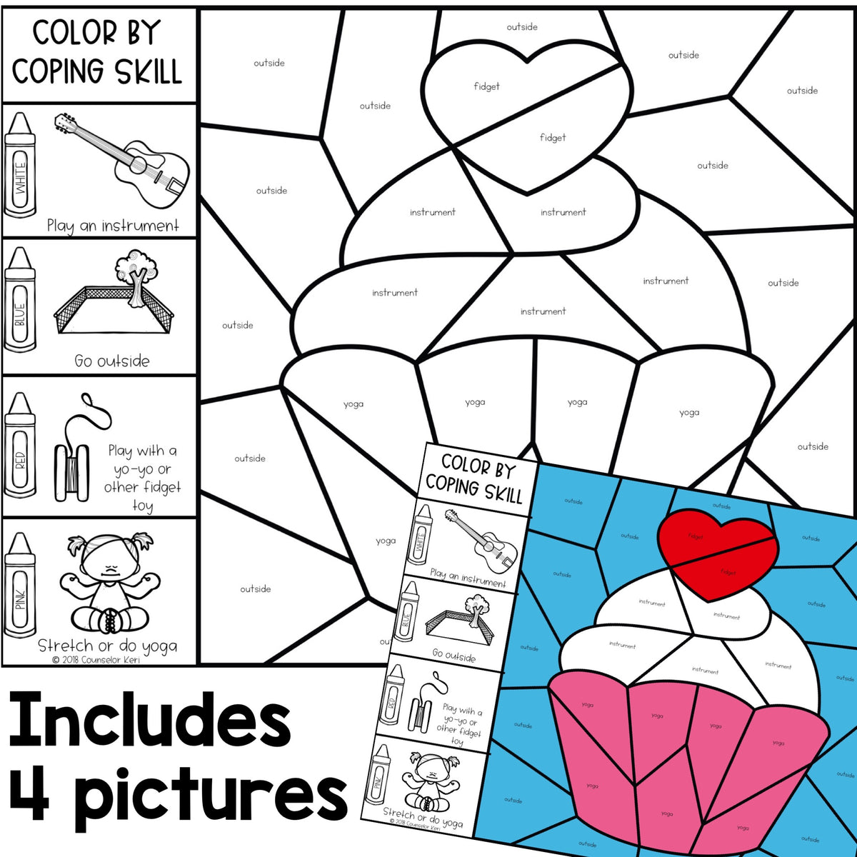 Color By Coping Skills Valentine s Day Activity For Elementary School 