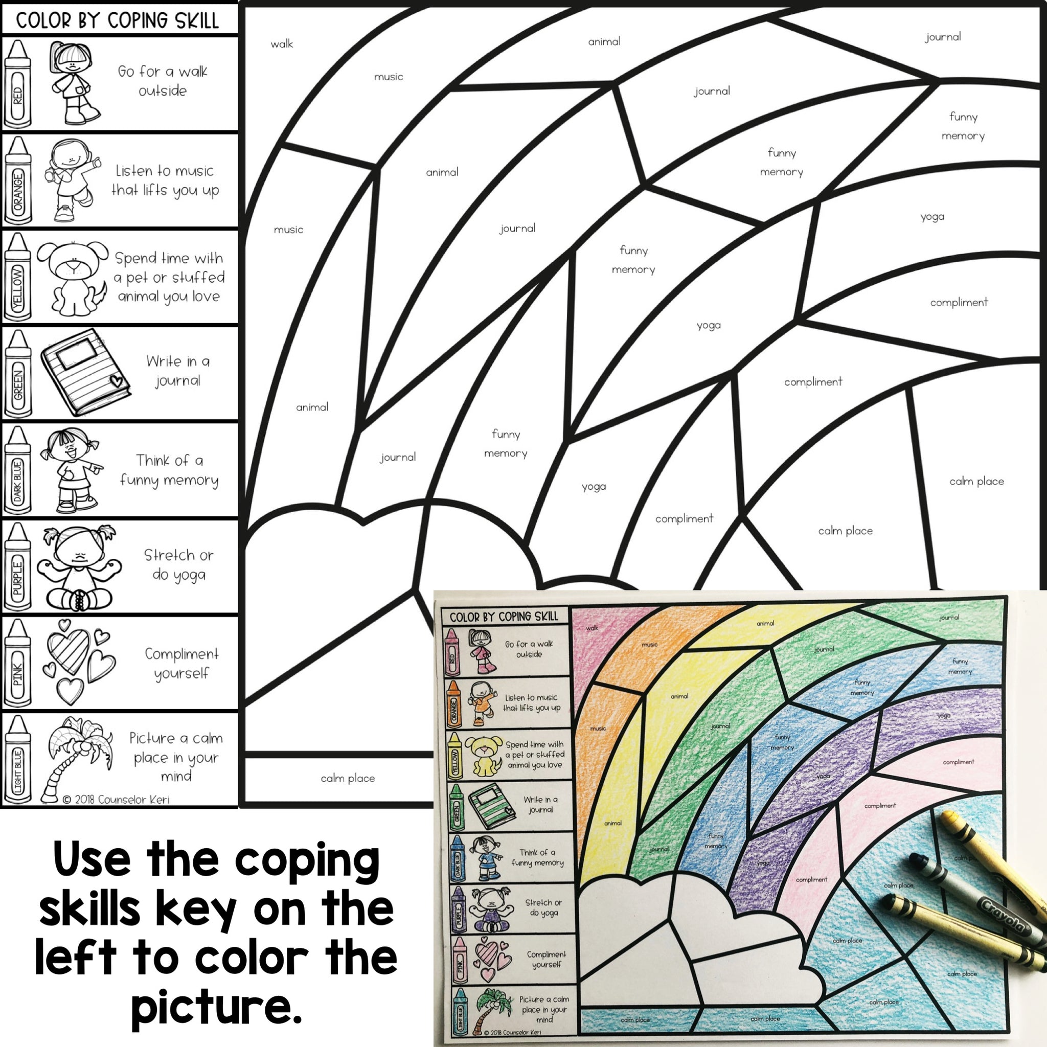 Color By Coping Skills Bundle: Coping Skills Activities – Counselor Keri
