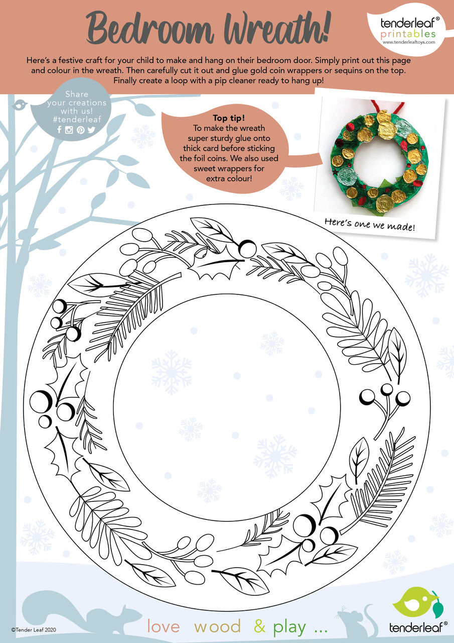 free printable christmas craft activity wreath to colour in