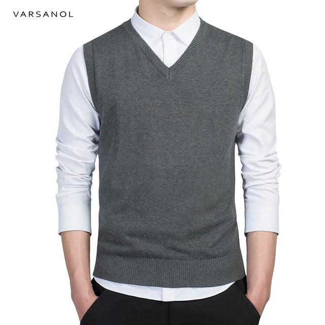 Sweater Vest Men V-Neck Solid Slim Fit Knitting Mens Sweaters Cardigan ...