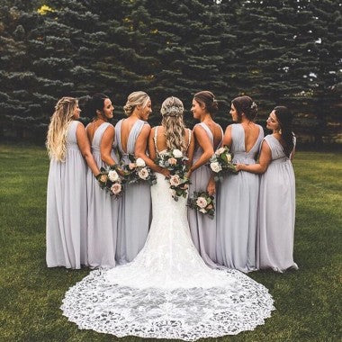 light grey long bridesmaid dresses