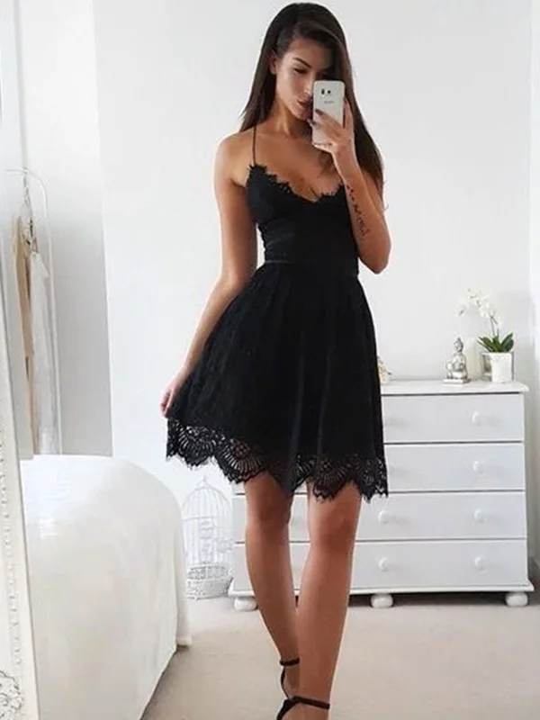 black lace spaghetti strap dress