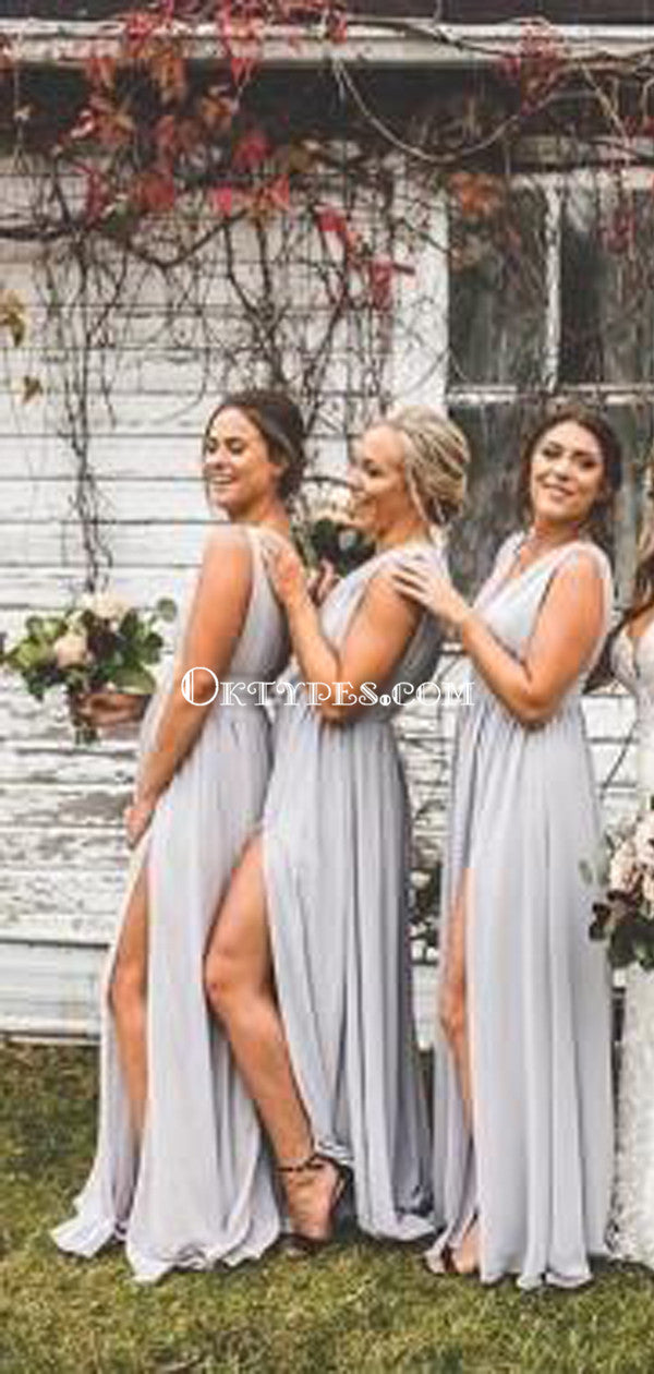 a line v neck bridesmaid dresses