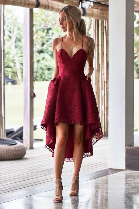 red lace bridesmaid dress