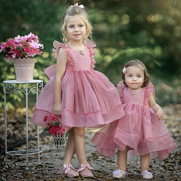 A-Line Round Neck Pleated Pink Tulle Flower Girl Dress with Flowers, T ...