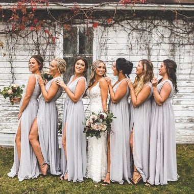 long gray bridesmaid dress