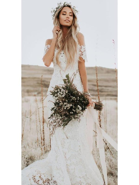 Ivory Mermaid Lace Rustic Off The Shoulder Beach Wedding Dresses