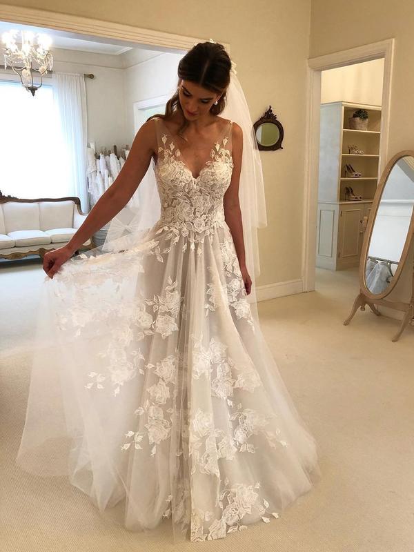 v neck beach wedding dress