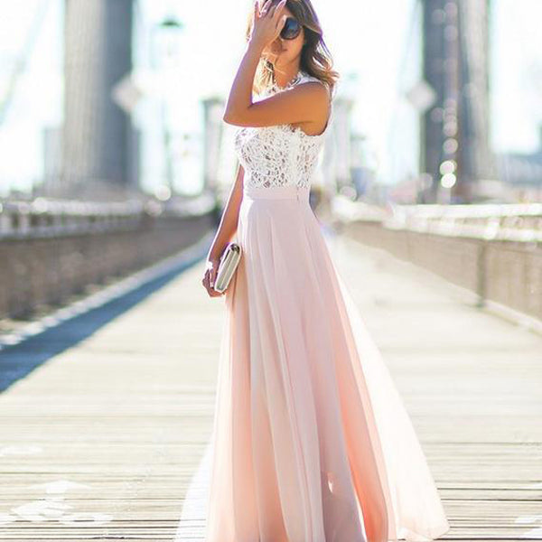 Fashionable Lace Splicing O-neck Sleeveless Long Dress – Meet Yours Fashion