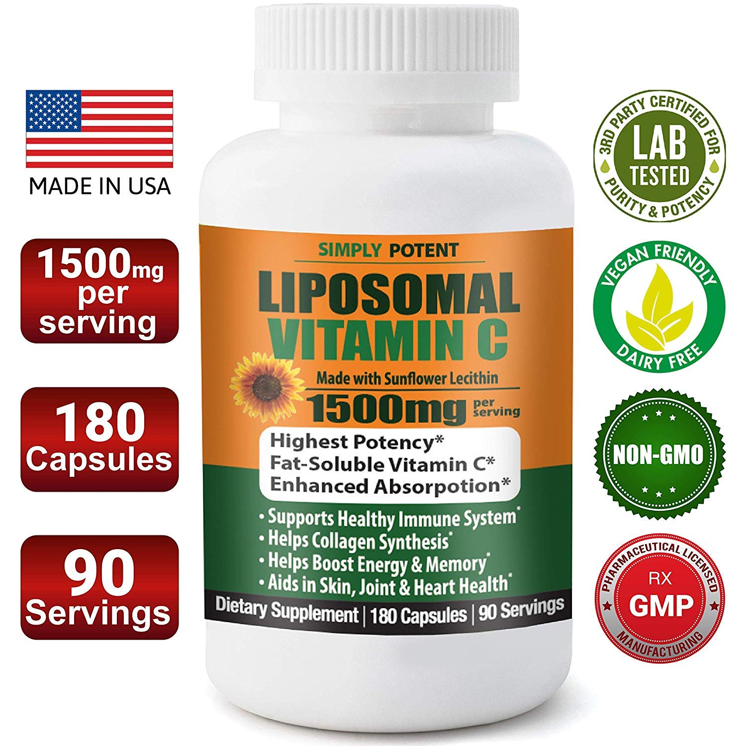 Simplypotent Liposomal Vitamin C 1500mg 180 Capsule High Bioavailable Good Day Living