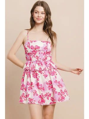 Spaghetti Strap Pink Floral Dress - Rolling Rack Boutique 