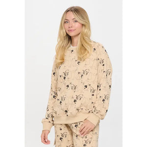 All Over Cat Print Tan Sweatshirt - Rolling Rack Boutique 