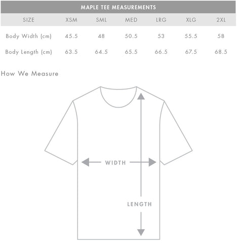 AS Colour Maple Tee Size Guide - Kathy Gardiner