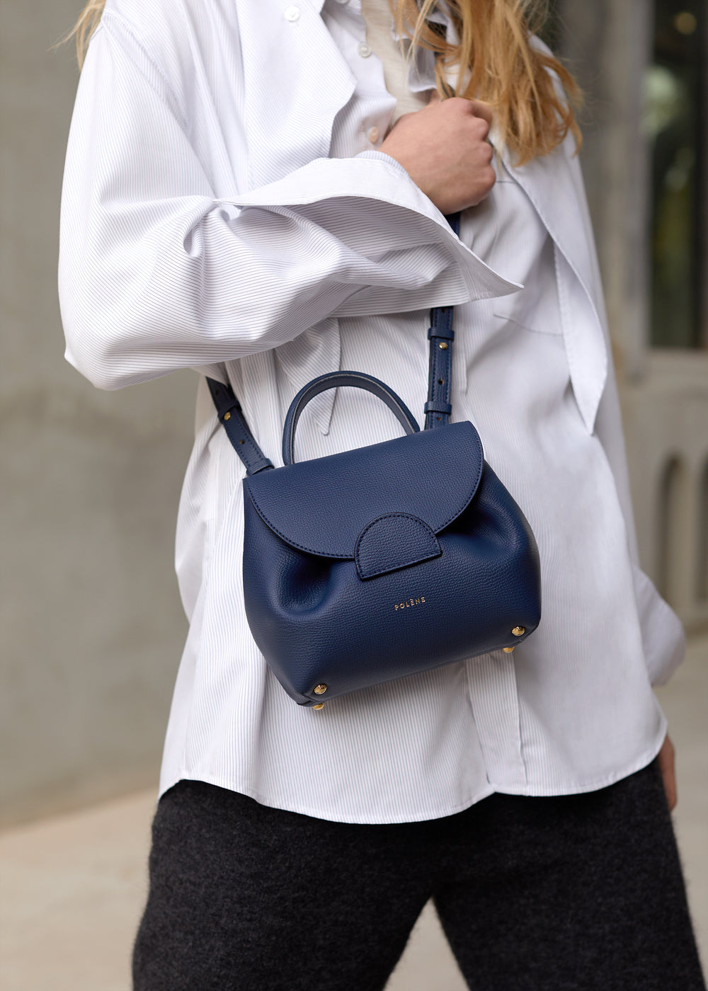 Polène | Bag - N°1 Nano - Blue Textured leather