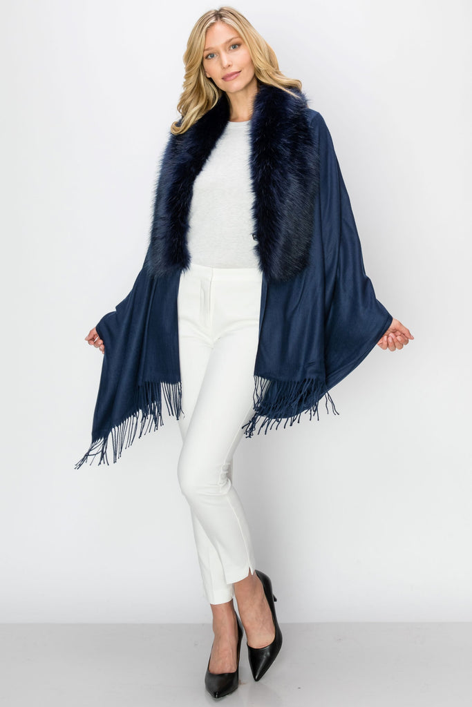 navy faux fur shawl