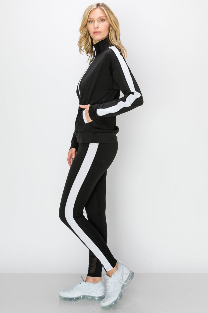 black leggings with white side stripe