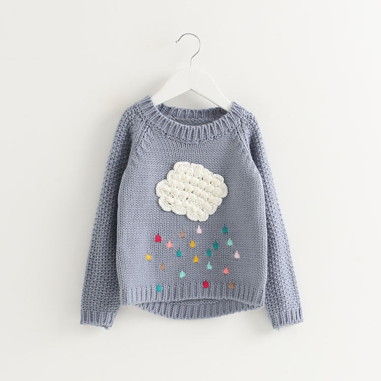 Girls Cotton Cloud Rain Solid Sweater