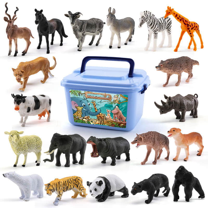 58 Pieces Wild Animal Bucket - Assortment of Miniature Plastic Toy Safari Animal Figurines for Kids Children Toddlers - Includes Elephants, Tigers, Zebras and More