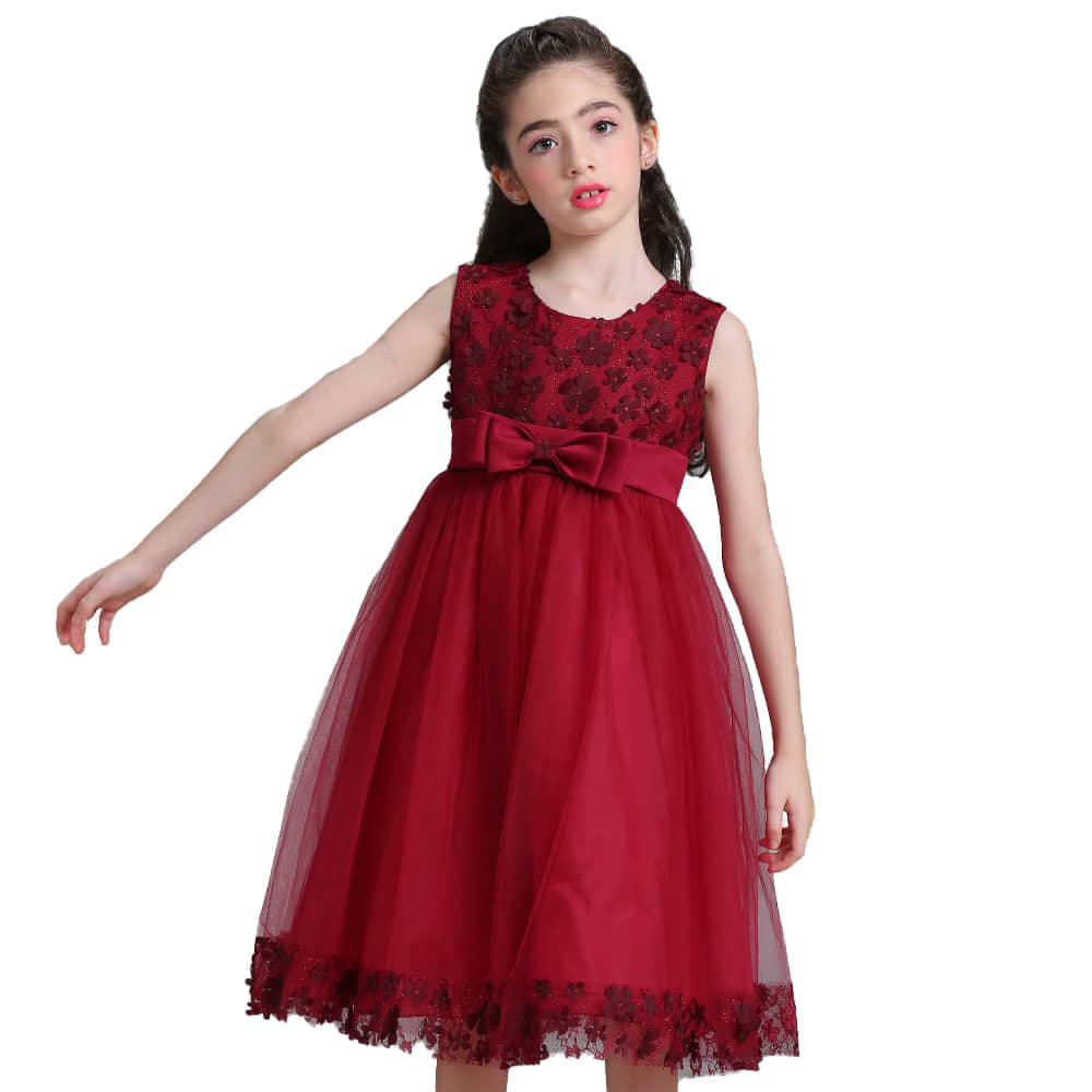 Girls Sleeveless Flower Dress for Party Wedding