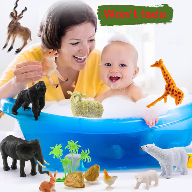 58 Pieces Wild Animal Bucket - Assortment of Miniature Plastic Toy Safari Animal Figurines for Kids Children Toddlers - Includes Elephants, Tigers, Zebras and More