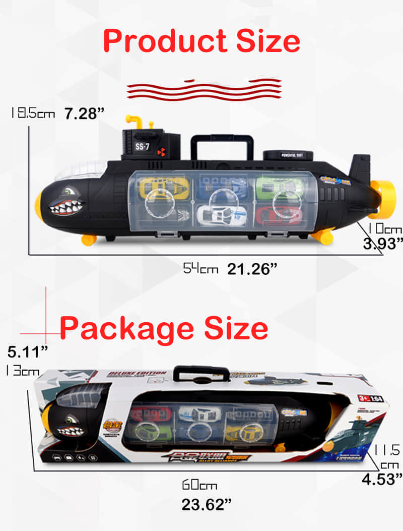 Toy Submarine Transport Car Carrier - Includes 6 Toy Metal Cars & Accessories - Great Car Toys Gift for Boys & Girls