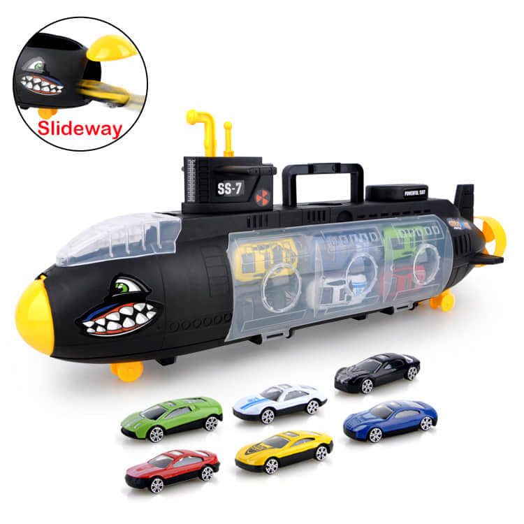 Toy Submarine Transport Car Carrier - Includes 6 Toy Metal Cars & Accessories - Great Car Toys Gift for Boys & Girls