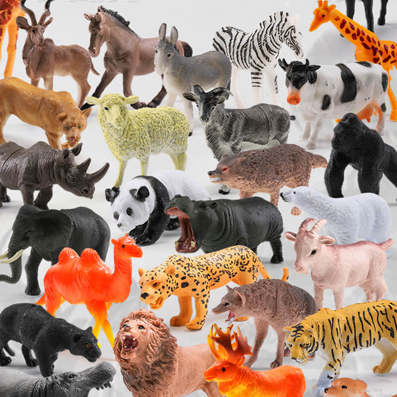 58 Pieces Wild Animal Bucket - Assortment of Miniature Plastic Toy Safari Animal Figurines for Kids Children Toddlers - Includes Elephants, Tigers, Zebras and More