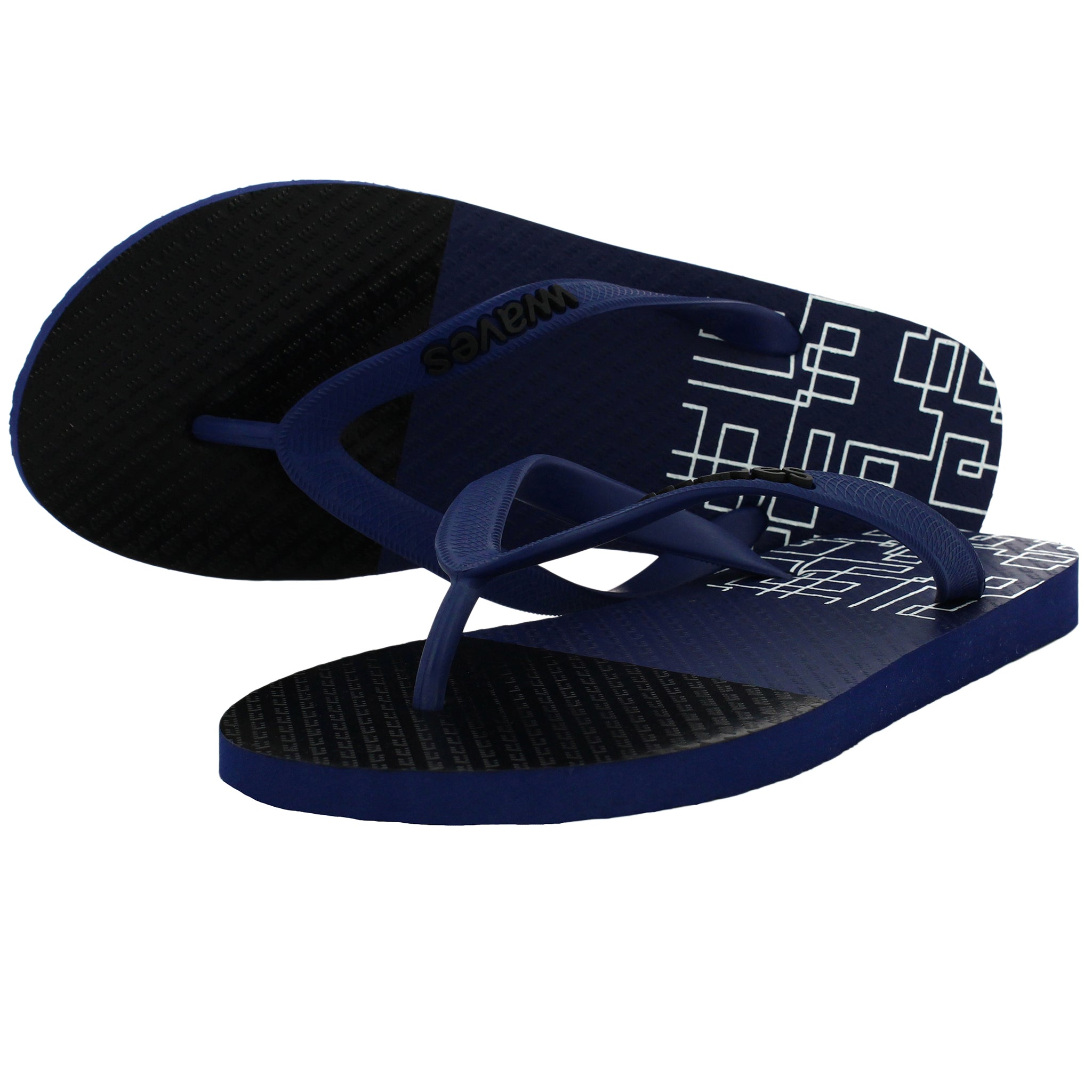 Navy Blue and Black Geometric Tapered Flip Flops, Men's – Waves Flip ...