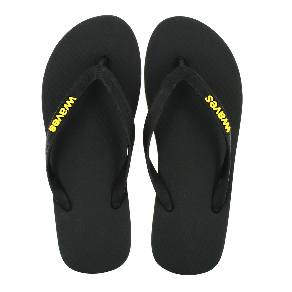 black and yellow flip flops