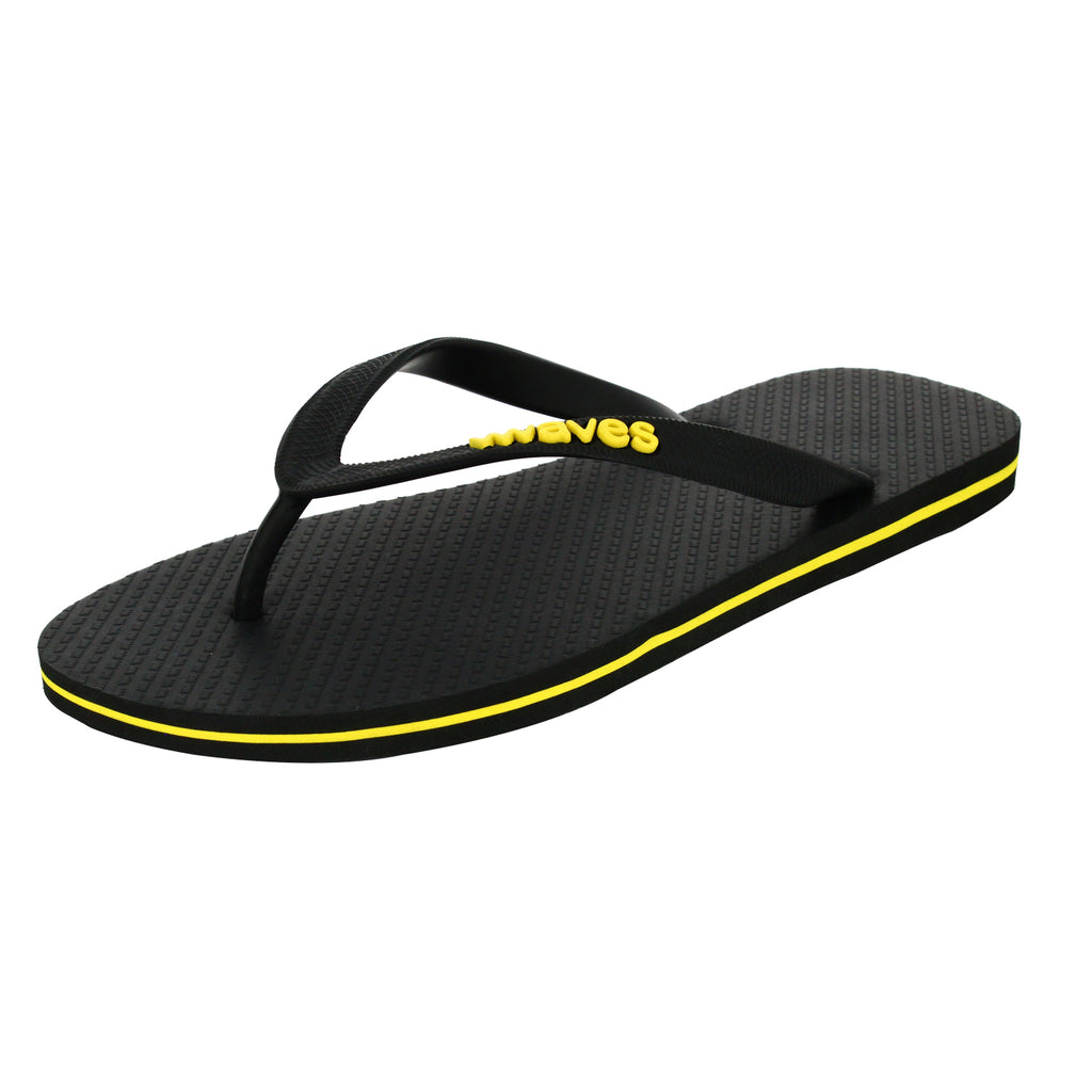 black and yellow flip flops