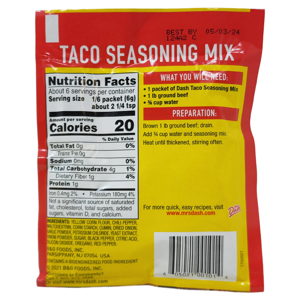 Dash Salt Free Taco Seasoning Mix 1 25oz Healthy Heart Market