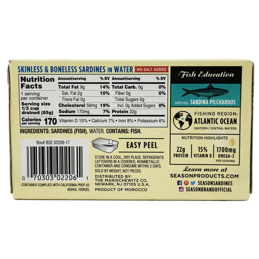 Season's Brand Sardines- No Salt Added - Healthy Heart Market