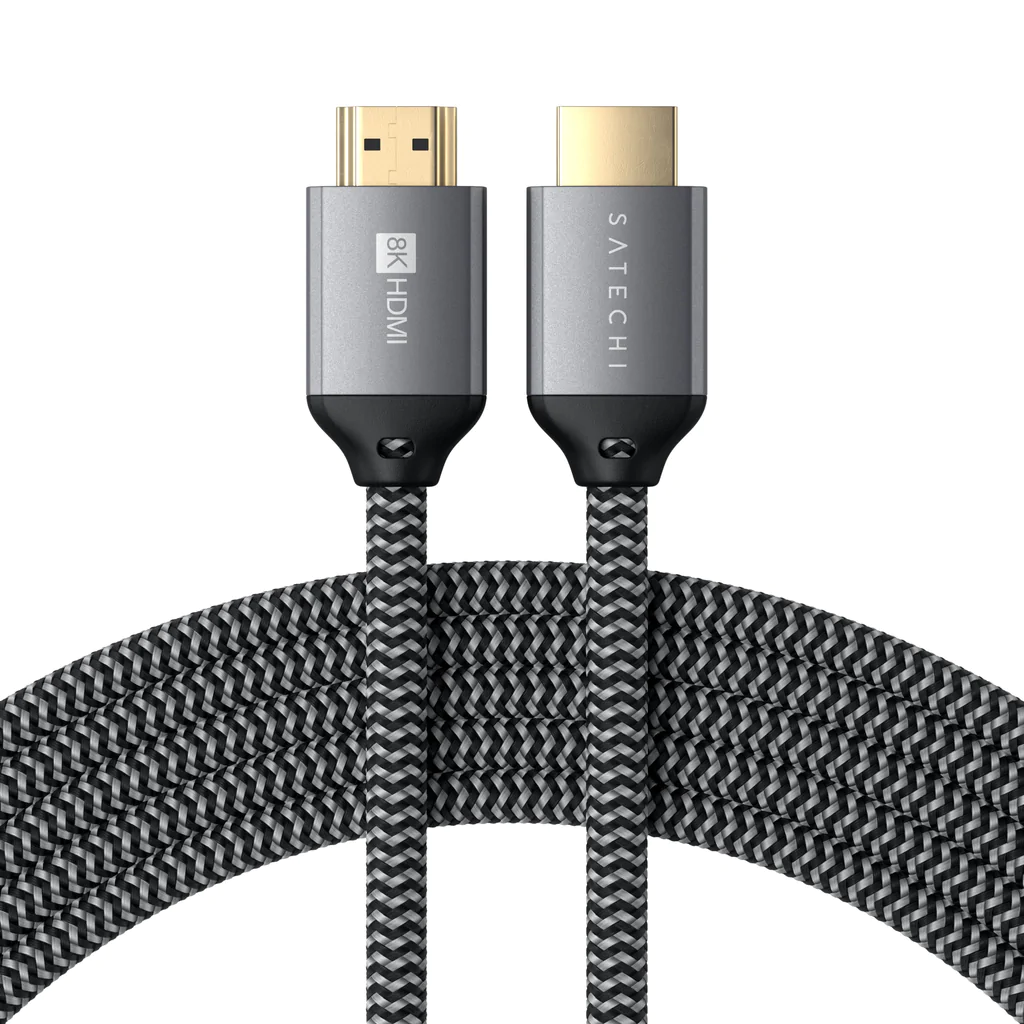 SATECHI 8K Ultra High Speed HDMI Cable 2M - Braided Nylon, 24K Gold Plated Connector - Black