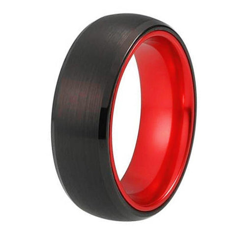 Black &Red Dome Black Tungsten Ring