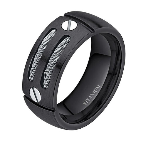 Cable Wire Bolt Black Tungsten Ring