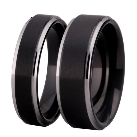 Silver Bevel Matte Black Tungsten Ring