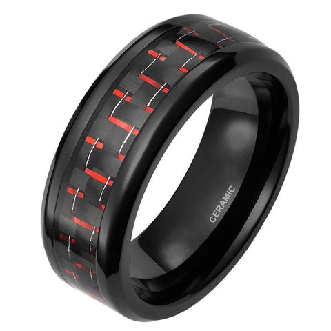 Black & Red Mesh Carbon Fiber Ceramic Ring