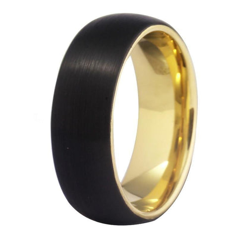 Brushed Black & Gold Dome Tungsten Ring