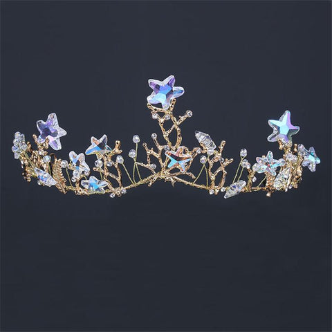 Marine Life Star Crystals Gold Tone Birthday Tiara