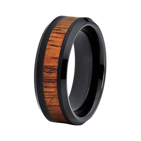 Brown Wooden Inlay Black Tungsten Ring